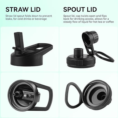 DOMICARE Insulated Water Bottle, 22 oz Vacuum Insulated Stainless Steel Reusable Sports Bottle with Straw Lid & Spout Lid for Travel, Camping, Bike, Leakproof, Purple/Green, 1 Pack