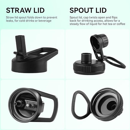 DOMICARE 32 oz Insulated Water Bottle Bulk, Vacuum Insulated Stainless Steel Sports Water Bottle with Straw Lid & Spout Lid, Leakproof, Reusable - Travel, Camping, Bike, Purple (4 Pack)