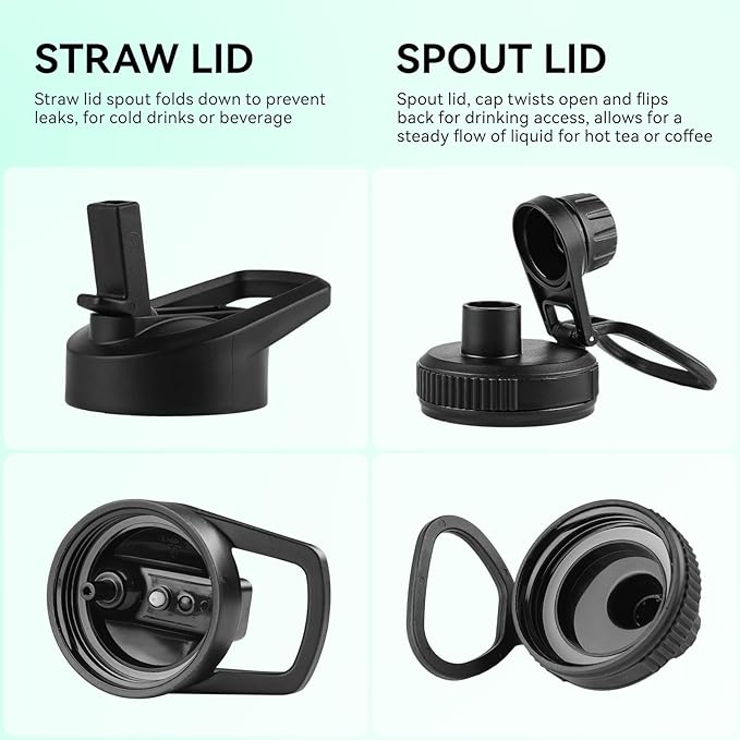 DOMICARE Insulated Water Bottle, 22 oz Vacuum Insulated Stainless Steel Reusable Sports Bottle with Straw Lid & Spout Lid for Travel, Camping, Bike, Leakproof, Blue/Pink, 1 Pack