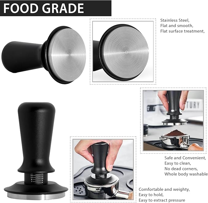 58mm Espresso Tamper, Professional Barista Coffee Tamper, Heavy-Duty Stainless-Steel Flat Base, Ergonomic Handle, Compatible with 58mm Portafilter, Coffee Accessory for Espresso lovers