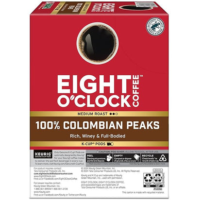 Eight O'Clock Coffee Colombian Peaks Keurig Single-Serve K-Cup Pods, Medium Roast Coffee, 96 Count (Pack of 4)