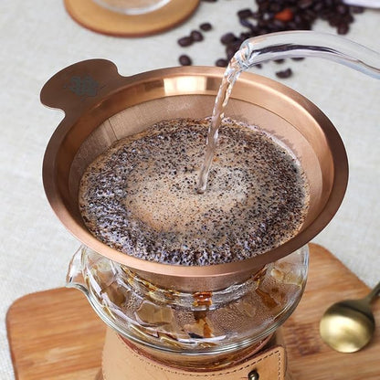 ATHIA Golden Reusable Stainless Steel Pour Over Coffee Dripper, Laser-etched Double mesh Cone Filter, Paperless, Eco-friendly, Fits Hario, Chemex, carafes & Most Coffee Makers (Rose Golden, Cone)