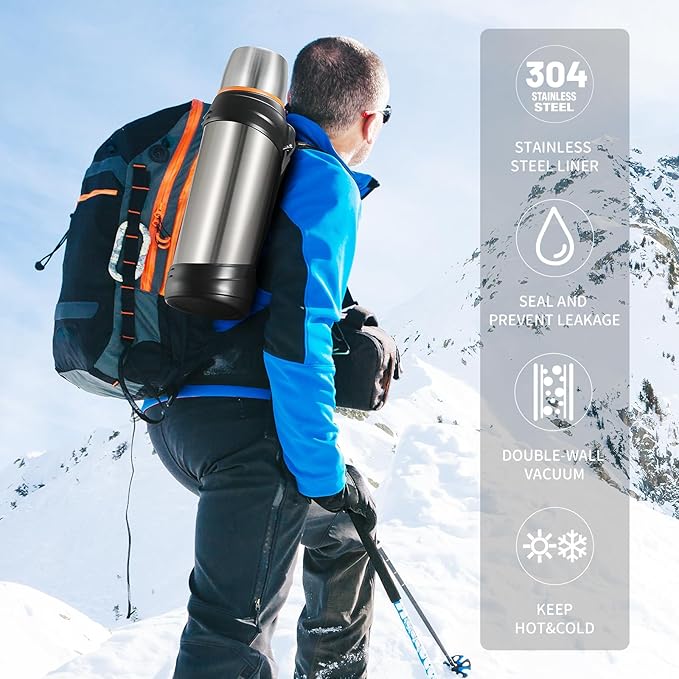 Large Thermosflask- 85oz Stainless Steel Insulated Bottle for Travel with BPA Free Cup - 2.5L Oversized Vacuum Insulated Thermoses with Handle and Strap for Hot & Cold Drinks(Silver)