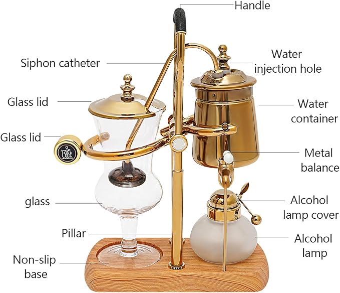 Family Balance Siphon Syphon Coffee Maker Siphon Brewer, Elegant Retro-Style Design (Gold)