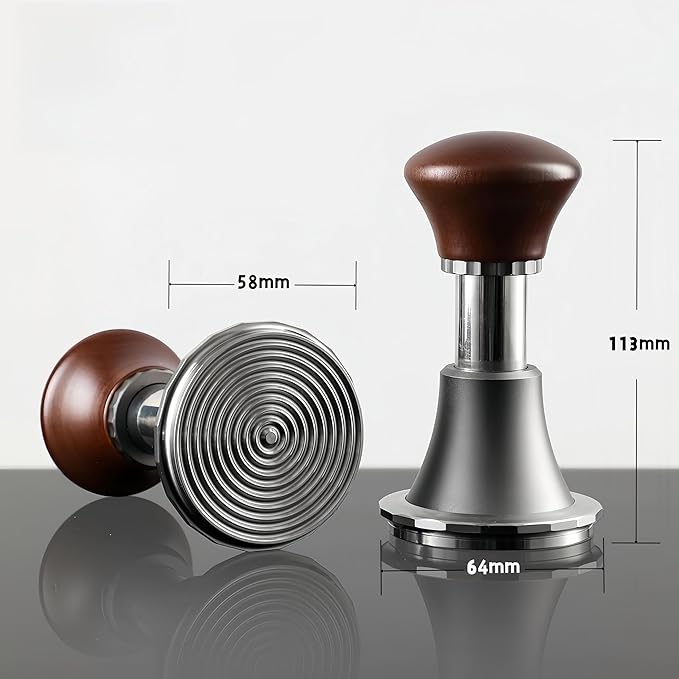 Coffee Expresso Hand Tamper Wooden Handle 3 Spring Loaded Calibrated 30lbs Sound Feedback for Espresso Machine 58mm