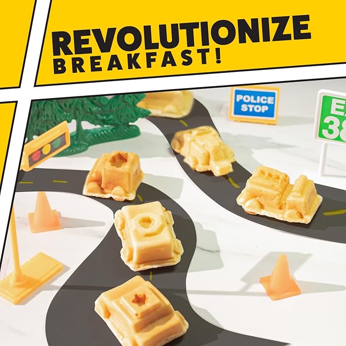 Cars & Trucks Mini Waffle Maker - Make 7 Different Vehicles- Police Car Firetruck Construction Truck & Automobile Shaped Pancakes- Electric Nonstick Iron with Recipe Guide, Fun Kid or Adult Xmas Gift