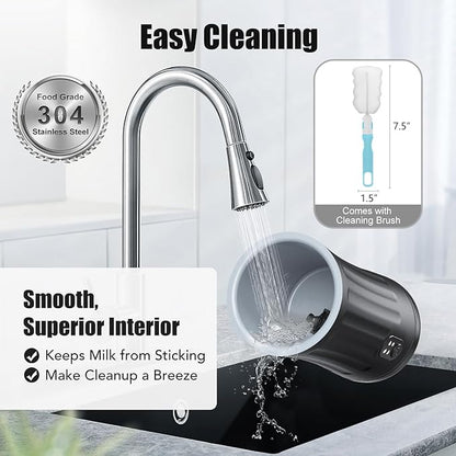 Milk Frother, Upgraded 4-in-1 Milk Frother and Steamer, Hot and Cold Foam Maker and Milk Warmer with Temperature Control & Auto Shut-Off, Frother for Coffee, Latte, Cappuccino, Matcha(Black)