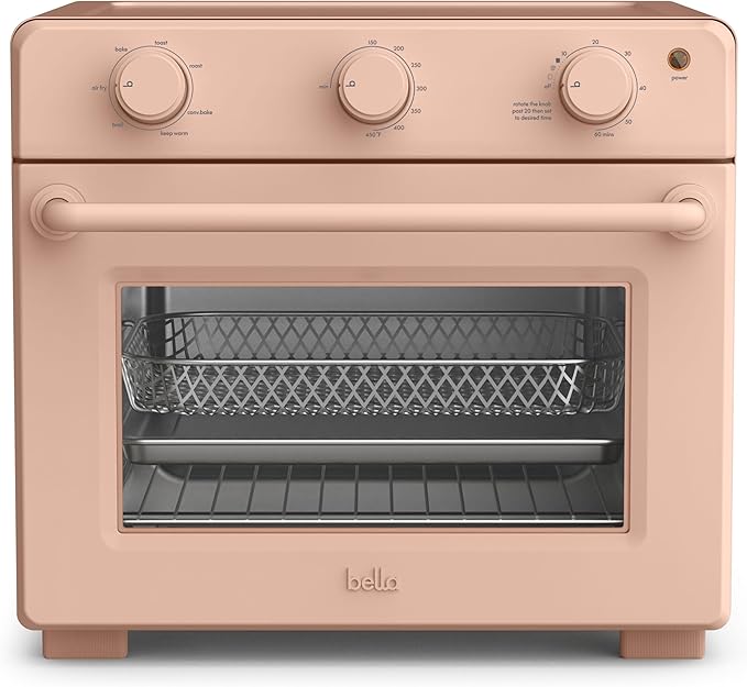 bella Air Fry Toaster Oven, 7 Preset Cooking Options, Dishwasher-Safe EverGood Coated Trays Included, 60-Minute Auto Shutoff w Audible Timer, Power Indicator Light, 1700 Watt, Blossom