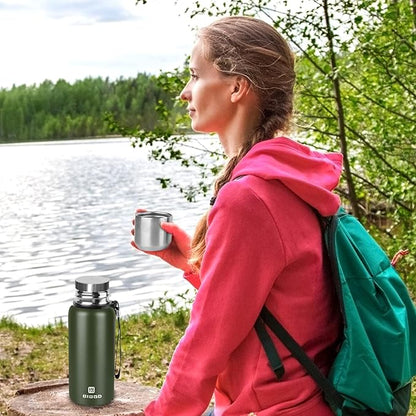 Insulated vacuum Thermo Bottle 500ml/16.9oz with cup Stainless steel coffee bottles for hot and cold drink water flask.(Green,500ml)