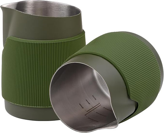 Normcore Handleless Milk Frothing Jug, Milk Pitcher 15.2 oz, Milk Frother Steamer Cup Stainless Steel Espresso Cup, Round Spout, Green, 450 ml