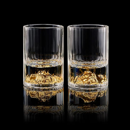 DUJUST 【2025 New Design】 Gold Mountain Shot Glasses (1.5oz), Crystal Shot Glass Set Decorated with 24K Gold Mountain, BPA-Free & Lead-Free, Perfect for Décor & Collection, Gift Choices - 2 pcs