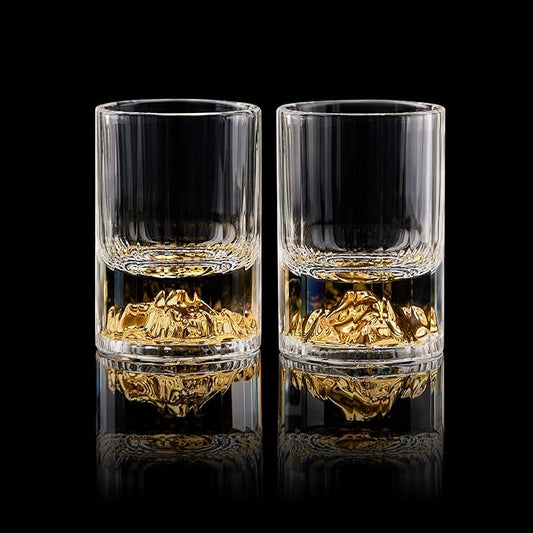DUJUST 【2025 New Design】 Gold Mountain Shot Glasses (1.5oz), Crystal Shot Glass Set Decorated with 24K Gold Mountain, BPA-Free & Lead-Free, Perfect for Décor & Collection, Gift Choices - 2 pcs