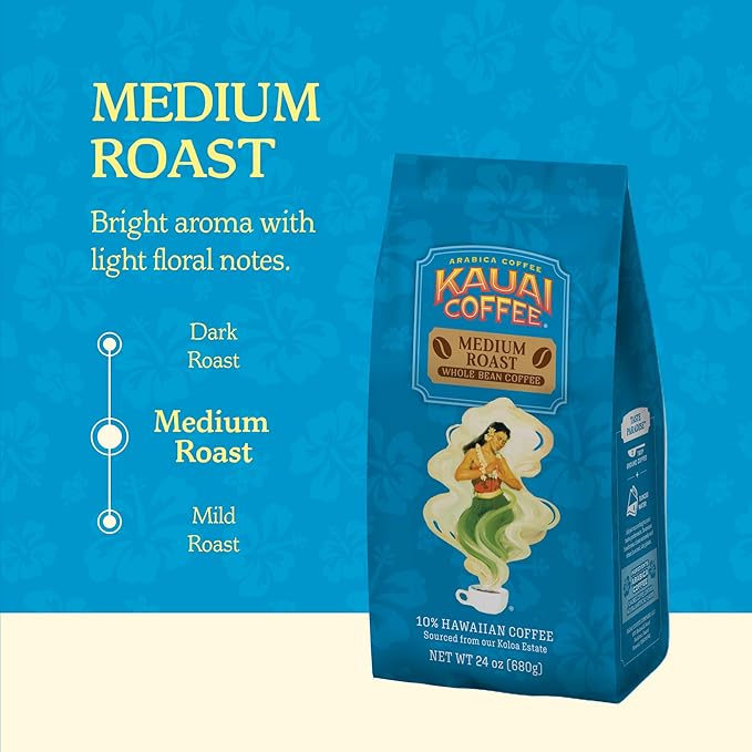 Kauai Coffee Koloa Estate Medium Roast - Whole Bean Coffee, 24 oz. Package