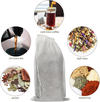 50pcs No Mess Cold Brew Bags, 6x10 inch Disposable Coffee Filter Bag Fine Mesh Brewing Drawstring Pouches for Iced Coffee Hot Tea Herb Spice