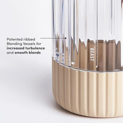 Beast Mega 1200 Plus | Premium Countertop Blender | Smoothies, Shakes, Sauces, Dips, Soups | Blends Ice and Frozen Fruit | XL Vessel | With Extra Vessels, Straw System | 1200W | (Sand, 120V)