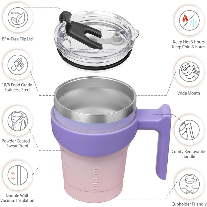 BJPKPK 10 oz Stainless Steel Insulated Tumbler Cups With Handle And Straw And Lid,Pastel Sunset