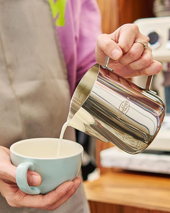 Milk Frothing Pitcher 20 oz (600ml) 304 Stainless Steel w/Latte Art Pen & Scale, Barista-Grade Espresso Steaming Jug for Cappuccino, Latte, Home & Commercial Use