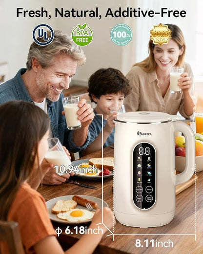 IAGREEA 8 in 1 Nut Milk Maker Machine Stainless Steel Lid BPA Free for Homemade Almond/Oat/Soymilk, 35 oz(1L) Almond Milk Maker Machine with 8 Mins Self-Cleaning, 2 hrs Keep Warm, 750W Stirring Power