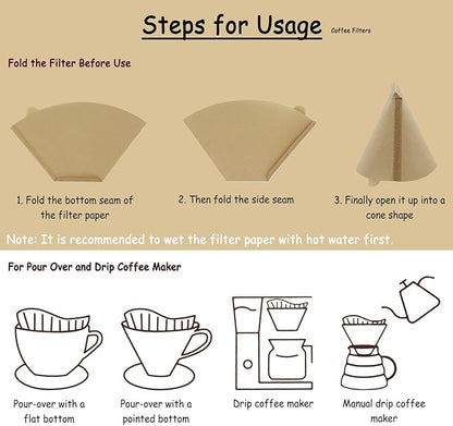 #4 Coffee Filters 04 Cone Paper 100 Count 8-12 Cups Coffee Filter Unbleached Disposable Paper Fits for Ninja, Drip and Pour Over Coffee Maker