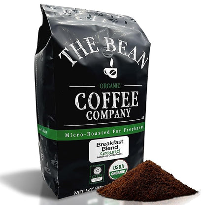 The Bean Organic Coffee Company Breakfast Blend, Medium Dark Roast, Ground Coffee, 5-Pound Bag,Café molido tostado organico