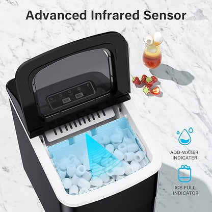 Counter top Ice Maker Machine, 26Lbs/24H Self-Cleaning Ice Makers Countertop, 9 Cubes Ready in 6mins Portable Ice Cube Maker with Ice Scoop Basket, Hook for Home Camping Party (Black)
