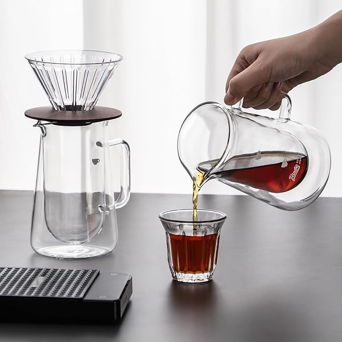 Double Wall Glass Coffee Carafe - 400ML/14oz Small Coffee Decanter Coffee Server for Pour Over, Coffee Pot, Borosilicate Glass For Coffee, Tea, Whiskey, Cocktails & All Beverages