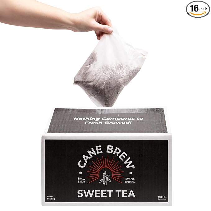 Cane Brew Sweet Tea – Southern Black Iced Teas, Family Size – No Boil, Zero Mess – Cold Brew for Home, Camping, RV, or Travel, 16 Half Gallon Bags