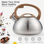 Load image into Gallery viewer, s-p Stovetop Tea Kettle- Whistling Teapot Stainless Steel Tea kettle for Stove Top Loud Whistle Tea Pot With Wood Pattern Handle Tea kettles Water Kettle(Silver Body and Black Handle