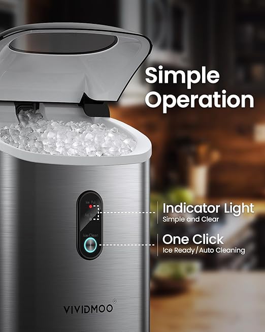 Nugget Ice Maker Countertop, 34lbs/24H Pebble Ice Machine, Self-Cleaning Sonic Ice Maker with Basket & Scoop, Compact Pellet Ice Maker for Home/Office/Kitchen/RV/Party, Stainless Steel