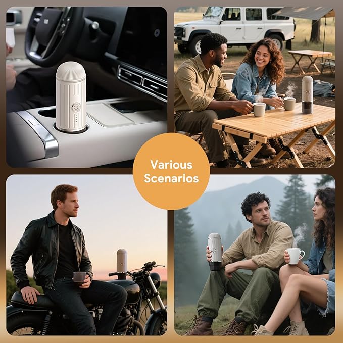 Portable Electric Espresso Machine, Travel Coffee Maker for Camping, Car Self-Heating Coffee Machine with USB-C, Compatible With NS Capsules & Ground Coffee, Portable Coffee Maker for Hiking,RV,Office