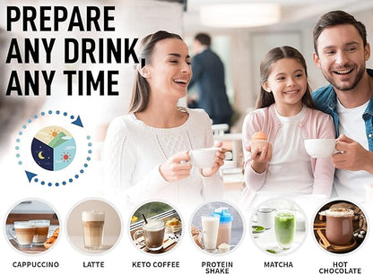 PRO MILK FROTHER WAND - ULTRA HIGH SPEED HANDHELD FROTHER - UPGRADED STAND - Powerful Handheld Mixer with Infinite Uses - Super Instant Electric Foam Maker with Stainless Steel Whisk (Lime Green)