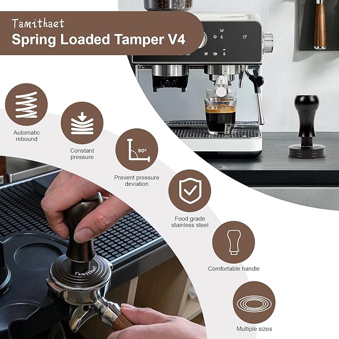 45.5mm Espresso Tamper - Professional Stainless Steel Coffee Press with Ergonomic Handle, Barista-Grade Espresso Accessories