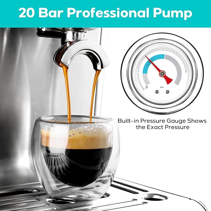 CASABREWS 5700Gense Espresso Machine with Grinder, Barista-Style Cappuccino Maker with Milk Frother Steam Wand, Professional Coffee Maker with Removable Water Tank for Cappuccinos and Lattes