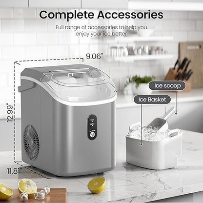 Nugget Ice Maker Countertop with Self-Cleaning Function, Sonic Ice Maker Machine with Handle, 35lbs/Day, Compact Design for Home/Office Use(Grey)