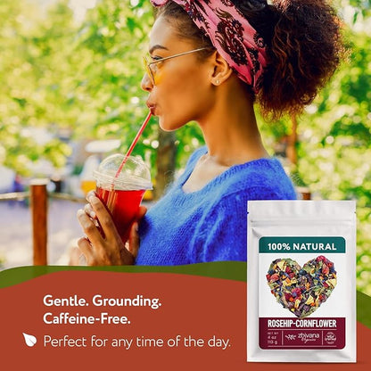 Cornflower Rosehip Herbal Tea – Loose Leaf Caffeine-Free Blend with Hibiscus, Lemon Balm & Elderflower – No Flavorings, No Colorants, No Sweeteners – Pure & Natural – 4oz