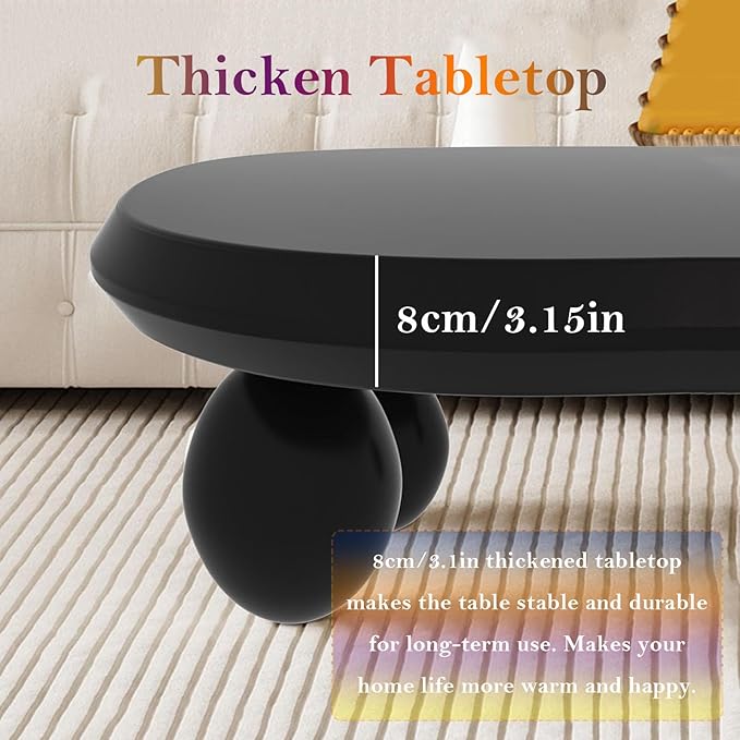 Cream Style Coffee Table with Spacious Smooth Tabletop & Stable Ellipsoidal Legs, Simple Stylish Center Table for Farmhouse Living Room (I-Black)
