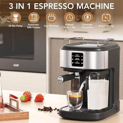 COWSAR 20 Bar Espresso Machine, Cappuccino Machine With Automatic Milk Frother, Latte Machine With Dual Boiler, 57oz Removable Water Tank, Expresso Coffee Machine For Ground Coffee & Capsules