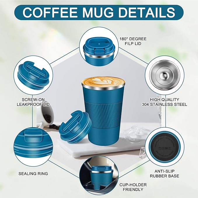 Coffee Travel Mug 12 oz & 17 oz Insulated Coffee Mug with Lid Portable Spill-Proof Coffee Travel Mug No Handle Reusable Stainless Steel Mug Keeps Cold and Hot Suitable for Car, Daily, Travel and Gifts