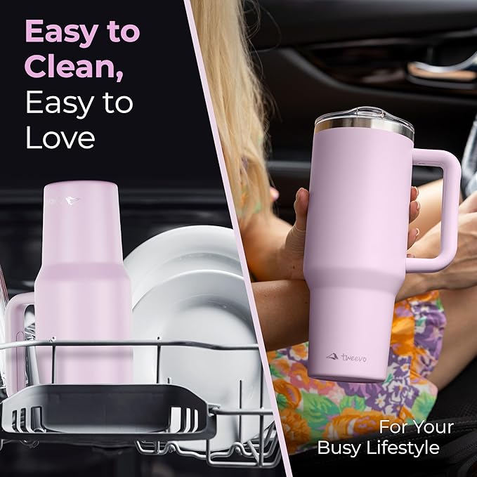 40 oz Tumbler With Handle and Straw Made of Stainless Steel - Double Wall Vacuum Insulated Tumbler With Lid - Sweat Proof Easy Grip, BPA-Free, Dishwasher Safe Tumbler (Orchid)