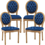 Load image into Gallery viewer, French Country Dining Chairs Set of 4, Blue Velvet Upholstered Dining Chairs, Tufted Back, Solid Wood Legs, Farmhouse Kitchen &amp; Dining Room Chairs, Sillas De Comedor (Blue, 4Pcs)