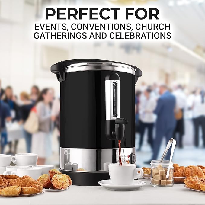 Zulay Commercial Coffee Maker Machine Urn - Large Percolator Pot Dispenser With Double-Wall Stainless Steel, Quick Brew, Stays Hot - Also for Water, Tea, Beverage at Events & Catering - 50 Cup Black