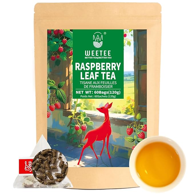 WT WEETEE Red Raspberry Leaf Tea Bags, 60 Count Corn Fibre, Pure Cut & Sifted Raspberry Leaves, No Sugar, No Caffeine, Natural Pregnancy Tea