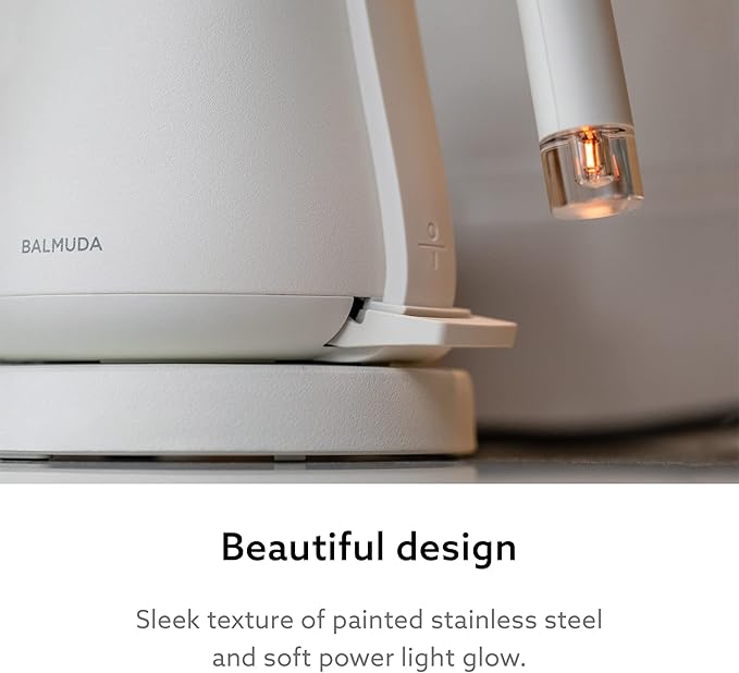 BALMUDA The Kettle | Electric Gooseneck Kettle | Lightweight | Stainless Steel | 0.6L (20fl oz) Capacity | Neon Light Indicator | Perfect for Tea and Coffee | US Version | White