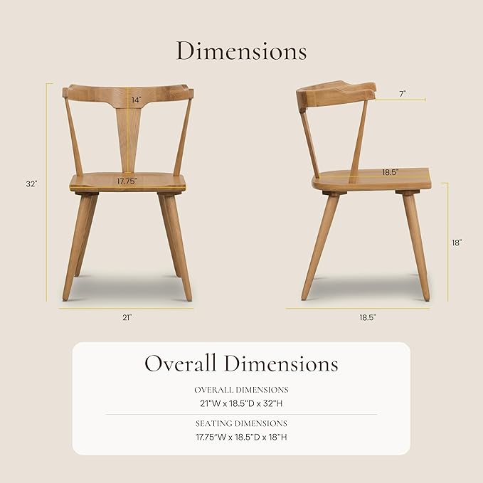 Poly & BARK Mid Century Modern Enzo Oak Dining Chair – Solid Oak Wood Splat Back Chair, 18" Seat Height, 32" Tall – Stylish MCM Kitchen & Dining Room Chair