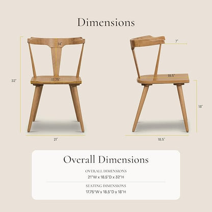 Poly & BARK Mid Century Modern Enzo Oak Dining Chair – Solid Oak Wood Splat Back Chair, 18" Seat Height, 32" Tall – Stylish MCM Kitchen & Dining Room Chair