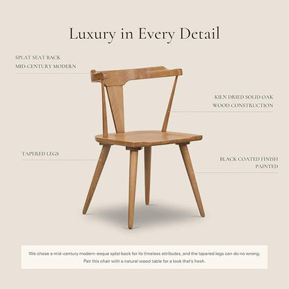 Poly & BARK Mid Century Modern Enzo Oak Dining Chair – Solid Oak Wood Splat Back Chair, 18" Seat Height, 32" Tall – Stylish MCM Kitchen & Dining Room Chair