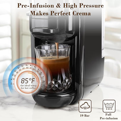 Espresso Maker for Nespresso Capsule, Lavazza Blue Capsule & Coffee Powder, 19 Bar Pump Pressure Makes Authentic Espresso Coffee, Mini Espresso Coffee Machines with Removable Water Tank.