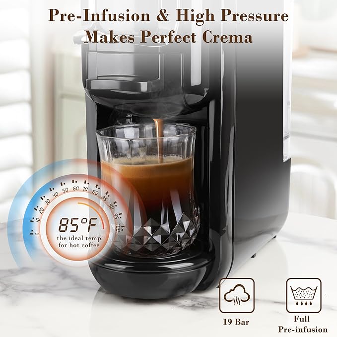 Espresso Maker for Nespresso Capsule, Lavazza Blue Capsule & Coffee Powder, 19 Bar Pump Pressure Makes Authentic Espresso Coffee, Mini Espresso Coffee Machines with Removable Water Tank.