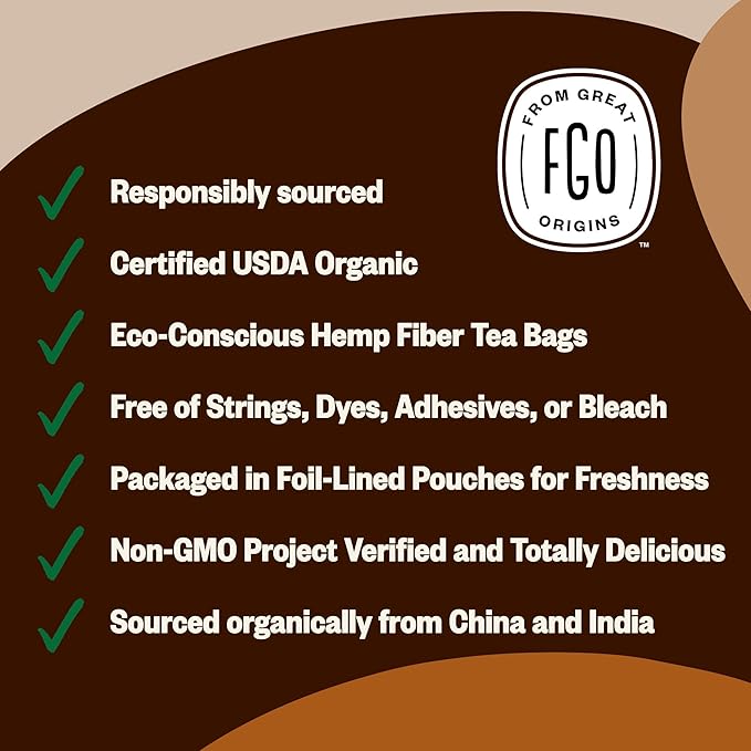 FGO Organic Chai Tea, 100 Count, Eco-Conscious Tea Bags, Resealable Bag, Packaging May Vary (Pack of 1)