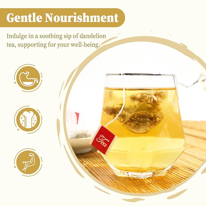 FullChea - Dandelion Root Tea Bags, 100 Teabags, 2.5g/bag - Premium Raw Dandelion Root Tea Detox - Non-GMO - Caffeine-free - Rich in Vitamins & Support Immune System